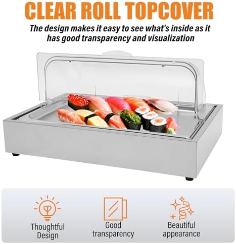 Ice Tray Chafing Dishes for Buffet Stainless Steel Ice Food Serving Display Clear Cold Food Server with Roll Lid Cooling Plate for Dishes Fruit Party - Image 2