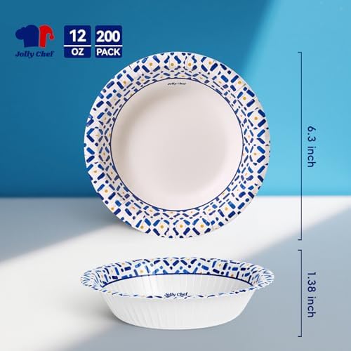 JOLLY CHEF 12 oz Paper Bowls 200 Count, Small Heavy Duty Soak-Proof - Image 3