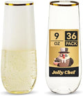 JOLLY CHEF 36 Pack 9 Oz Champagne Flutes Gold Stemless Toasting Glasses by JOLLYCHEF