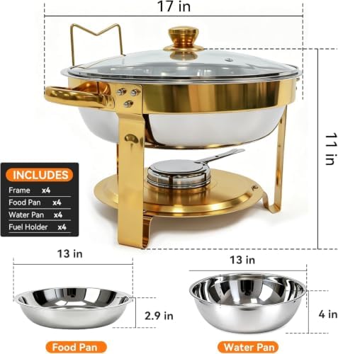 6QT Gold Chafing Dishes for Buffet, Food Trays for Party with Glass Lids - Image 2