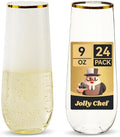 JOLLY CHEF 24 Pack 9 oz Stemless Plastic Champagne Flutes Gold Rim Glasses by JOLLYCHEF