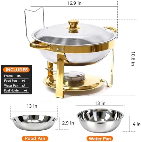 6QT Gold Chafing Dishes for Buffet, Round Chafing Dish Buffet Set of 4 Pack - Image 2