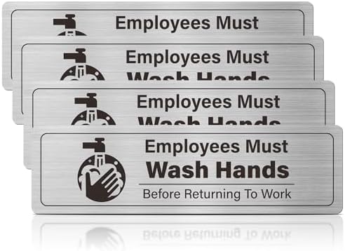 4 Pack Employees Must Wash Hands Sign-Wash Your Hands Sign Bathroom Decor,Handwashing Signs for Restaurant Commercial Kitchen Self-Adhesive, Brushed Aluminum，Round Icon by EliteSign