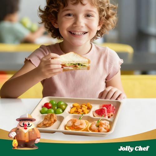Compostable 5 Compartment 10*8.25*1 Inch 125 Pack Heavy Duty Paper Plates - Image 5