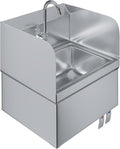 Stainless Steel Hands-Free Wall-Mounted Hand Sink – 17" x 15" with Knee Pedals, Faucet & Side Splash Guards – NSF Certified