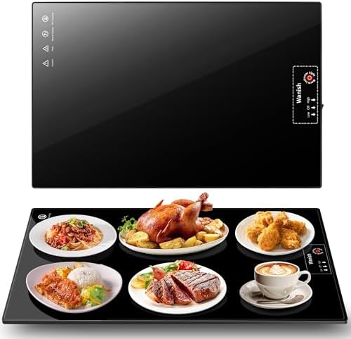 Electric Warming Tray,L 22"x14",Tempered Glass Warming Mat for Food,Black by Wanish