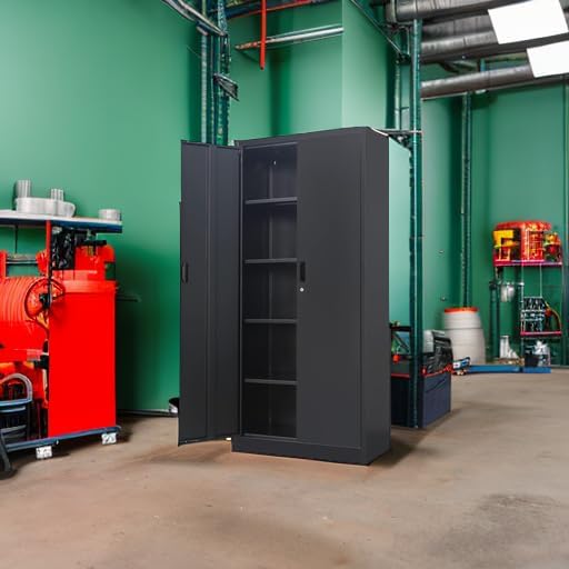 BESFUR Metal Storage Cabinet, 71" H Locking Storage Cabinet with 5 Adjustable Shelves, Metal Cabinets for Garage, Office, Home, Classroom- Black