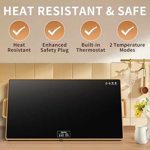 Electric Warming Tray,XXL 32"x18",Tempered Glass Warming Mat for Food,Black - Image 6