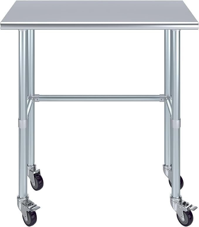 Stainless Steel Work Table Open Base & Wheels | Work Station | Metal Work Bench (Stainless Steel Work Table Open Base + Casters) (36" Long x 18" Deep)