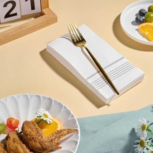 400 Paper Dinner Napkins, 2 Ply Silver Guest Hand Towels for Parties - Image 3