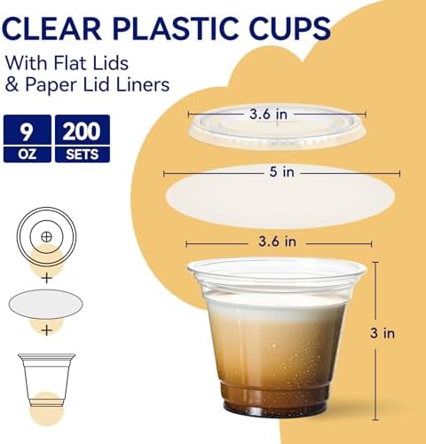 9 oz Clear Plastic Cups with Flat Lids, and Paper Lid Liners 200 Sets - Image 4