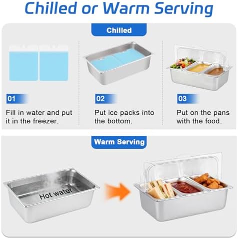 Cold Food Buffet Server 3 Pans×4QT with Ice Packs for Salad Pizza Sauce Colded Serving Trays Condiments Containers for Parties Buffet - Image 4