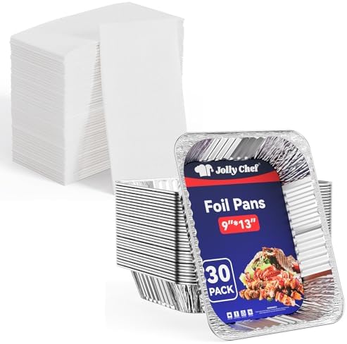 JOLLY CHEF 9x13 Aluminum Foil Pans (30 Pack) and 200 Pack Disposable Paper Napkins by JOLLYCHEF