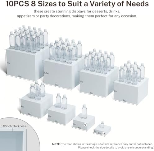 10 Pcs White Buffet Risers with Mini Sign and Marker, Food Risers Display Stands for Buffet Table Party Catering Dessert Jewelry Collectibles,Cube Nesting Boxes with Hollow Bottoms 8 Sizes (10" 9" 8" 7" 6" 5" 4" 4" 3" 3") - Image 2