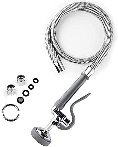 CWM Commercial Sink Sprayer with 45” Flexble Stainless Steel Hose, 1.42 GPM Pre Rinse Spray Valve with Ergonomic Handle, Commercial Sink Faucet Parts,Dishwasher Sprayer for Restaurants (Gray)