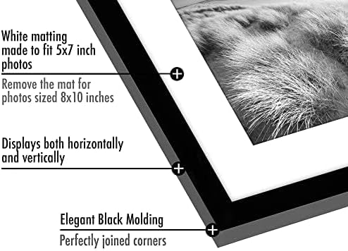 Americanflat 8x10 Picture Frame with Polished Plexiglass - Set of 5 - Use as 5x7 Frame with Mat or Display 8x10 Photo Without Mat - Galleria Collection - Picture Frames for Tabletop and Wall - Black