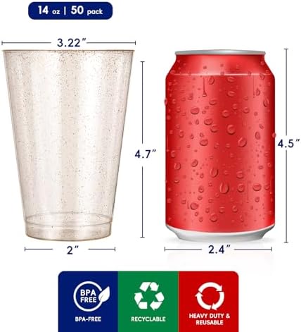 JOLLY CHEF 50 Pack 14 oz Gold Plastic Cups, Disposable Gold Glitter Cups - Image 4