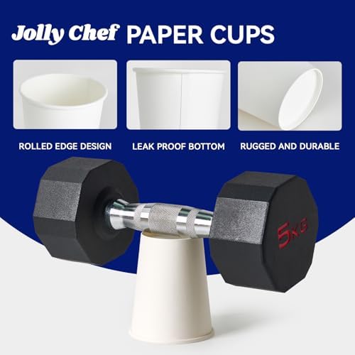 JOLLY CHEF 8 oz Paper Coffee Cups, White Beverages 400 Pack Drinking Cups - Image 3