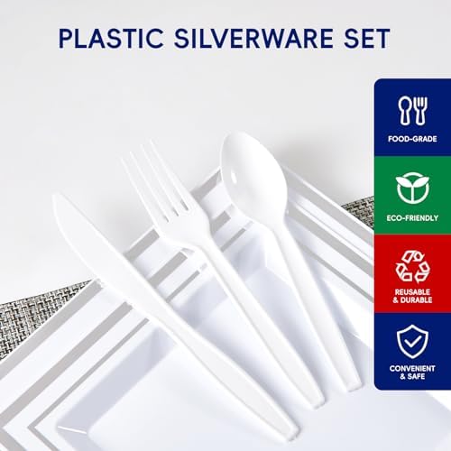 360 White Plastic Silverware, Utensils Set 180 Forks, 120 Spoons, 60 Knives - Image 3