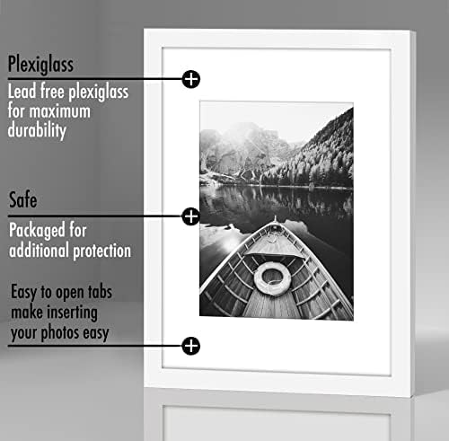Americanflat 9x12 Picture Frame with Polished Plexiglass - Set of 5 - Use as 6x8 Frame with Mat or Display 9x12 Photo Without Mat - Galleria Collection - Picture Frames for Wall Display - White