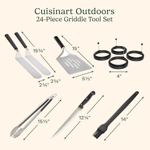 Cuisinart 24-Piece Griddle Tool Set with Storage Tote, Stainless Steel Flat Top Grill Accessories with Spatulas, Melting Dome, Smash Burger Press, Scraper & Tongs, Perfect for BBQ, Tailgates, Camping - Image 3