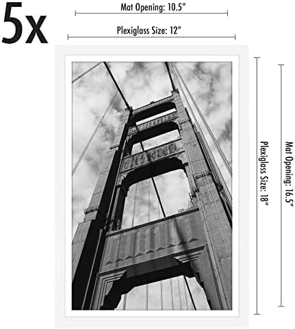 Americanflat 12x18 Poster Frame with Polished Plexiglass - Set of 5 - Use as 11x17 Frame with Mat or Display 12x18 Photo Without Mat - Galleria Collection - Picture Frames for Wall Display - White