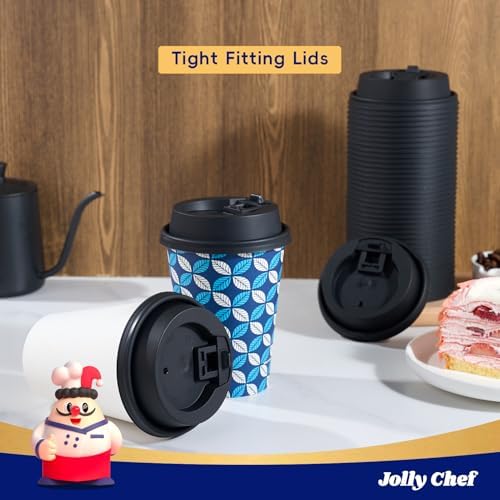 JOLLY CHEF 500 Pack Disposable Plastic Black Lids 3.6'' for 10, 12, 16, 20 oz Paper Coffee Cups, 1000 Pack Printed Coffee Cups 16 oz - Image 7