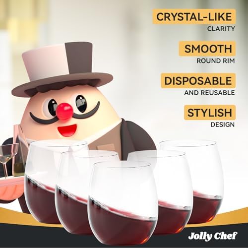 JOLLY CHEF 24 Pack 12oz Plastic Wine Glasses Stemless, Disposable Wine Cups - Image 4