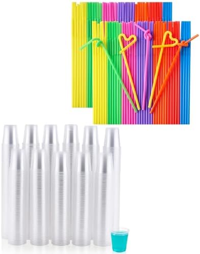 JOLLY CHEF 7  3 oz Clear Plastic Cups & 100PCS Plastic Disposable Straws by JOLLYCHEF