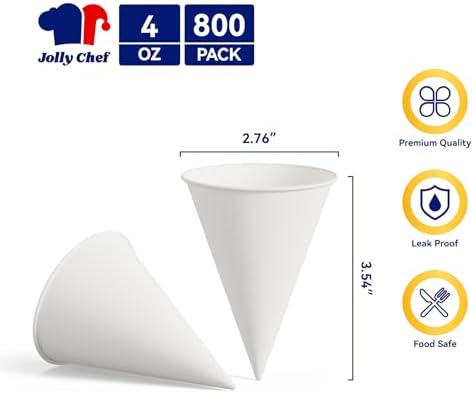 JOLLY CHEF 4 oz Snow Cone Cups, 800 Pack Paper Cone Cups for Shaved Ice, Water and Ice Cream - Image 2
