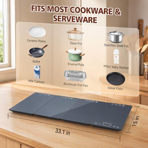 33" x 15" Food Warmers for Parties Buffet, 4-in-1 Electric Warming Trays for Buffets Party, Glass Food Warming Mat with 17 Heat Levels & 12H Timer for Family Dinners Catering Gatherings - Image 6