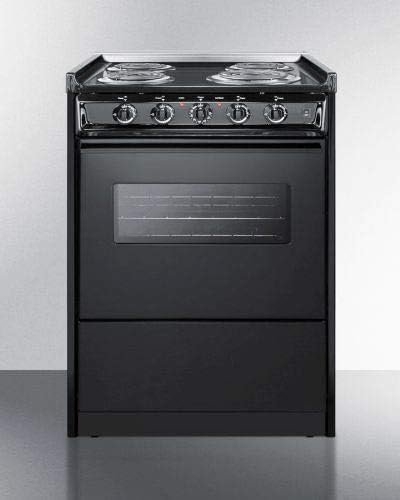 Summit Appliance TEM610CRW 24" Wide Slide-in Electric Range in Black with Oven Window, Light, Lower Storage Compartment, Broiler Pan, Chrome Drip Pans, Recessed Oven Door, Push-to-turn Burner Knobs