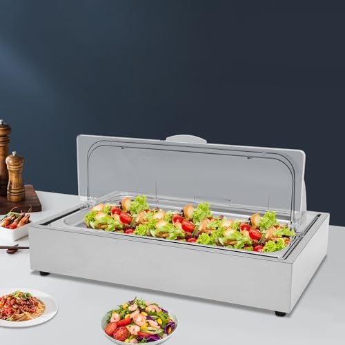 Ice Tray Chafing Dishes for Buffet Stainless Steel Ice Food Serving Display Clear Cold Food Server with Roll Lid Cooling Plate for Dishes Fruit Party - Image 6