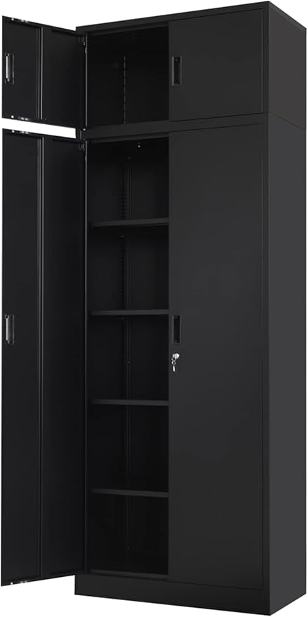 BESFUR Metal Storage Cabinet, 87-inch Tall Large Garage Storage Cabinet with Adjustable Shelves & Locking Doors for Home Office, Garage and Utility Room-Black