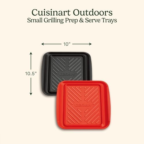 Cuisinart Grilling Prep & Serve Trays, 10.5x10.5 inch Small BBQ Tray Safe for Food Handling, 2 Dishwasher Safe Nesting Trays Black & Red, Perfect Grill Accessories for Cooked & Raw Meat, Fits 4 Burger - Image 2