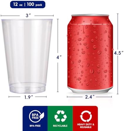 JOLLY CHEF 12 oz Clear Plastic Cups & 200 Disposable Bomber Cups - Image 4