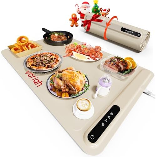 Warming Mat for Food, Voriah Electric Warming Tray with 3 Temp Settings & Auto Shut-Off, Food Warmer with Thick Silicone Surface to Keep Food Warm at Buffet, Parties, and Family Use（Apricot） by Leteveryoneenjoylife