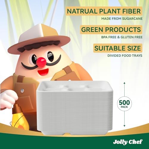 Compostable 5 Compartment 10*8.25*1 Inch 500 Pack Heavy Duty Paper Plates - Image 6