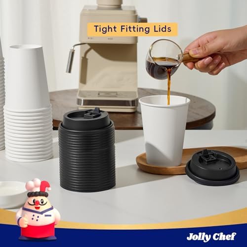 JOLLY CHEF 300 Pack Disposable Plastic Black Lids 3.6'' for 10, 12, 16, 20 oz Paper Coffee Cups, 100 Pack Paper Coffee Cups 12 oz - Image 6