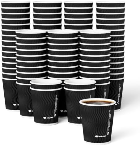 JOLLY CHEF Paper Coffee Cups 8 oz 120 Pack Insulated Paper Cups Black by JOLLYCHEF