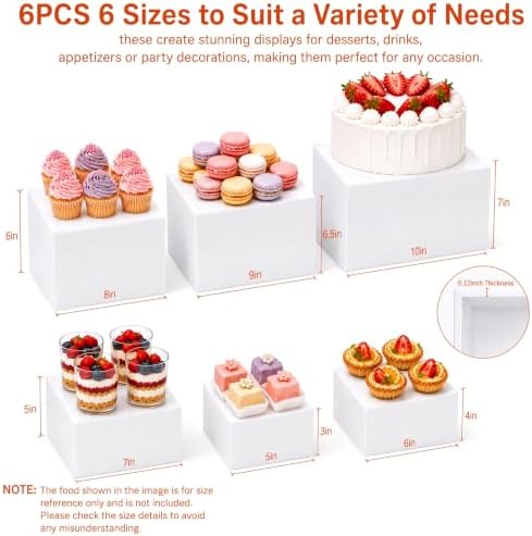 6-Piece White Acrylic Buffet Risers for Dessert Table Display - Image 4