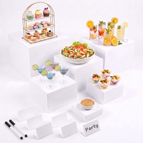 6 Pcs Buffet Risers with Mini Signs, Acrylic Food Risers for Buffet Table by Unknown