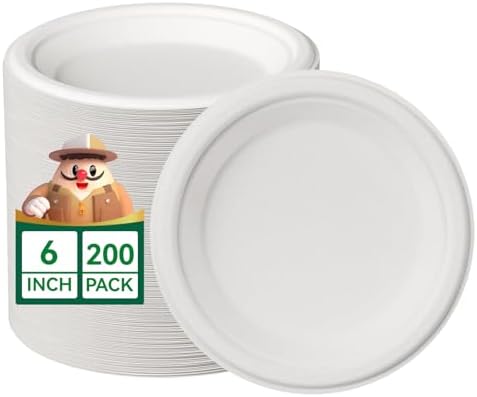 JOLLY CHEF Dessert Plates 6 Inch Paper Plates Compostable White 200 Pack by JOLLYCHEF