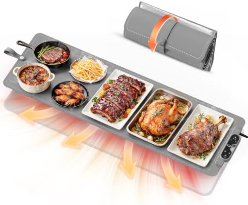 Warming Mat for Food， Extra Large 49"x15", 7 Heat Levels, 8 Hour Timer by FJAU