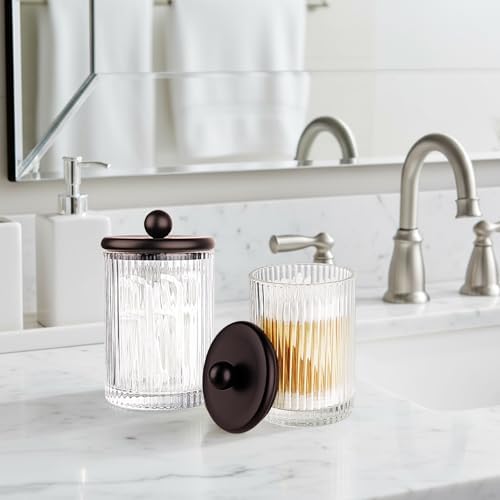 SheeChung 1 Pack Bronze Ribbe Glass Qtip Holder with Metal Lids - Image 6