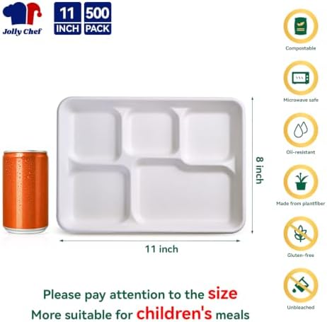 Compostable 5 Compartment Paper Plates 11*8 Inch 500 Pack Divided Plates - Image 2