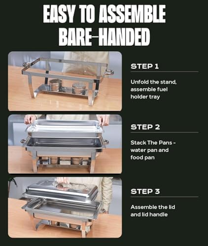 Chafing Dishes for Buffet 2 Pack, 9QT [No Fingers Cut] Roll Edge Designed Chafing Dish Buffet Set [Mirror-Like Polished Finish] Food Warmers for Parties, Birthday, Holiday Parties, Church Events, etc - Image 6