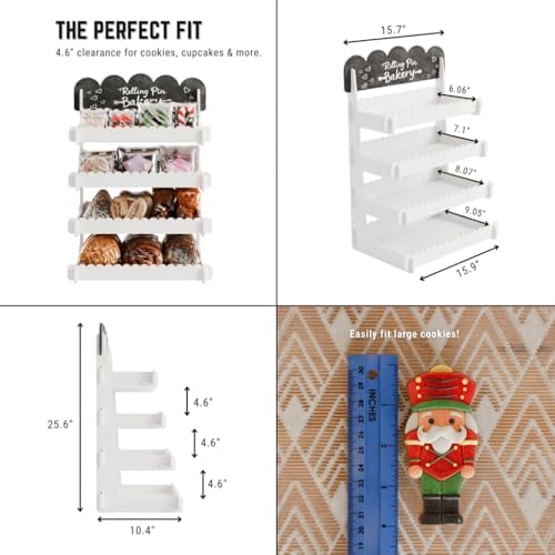 HOTCAN Wooden Cookie Display Stand with Chalkboard Sign for Bakers, Vendors, Craft Fairs | Pastry Display for Market Booths & Events | 4 Tiered Cookie Display for Muffins, Cakes, and Pastries (White) - Image 4