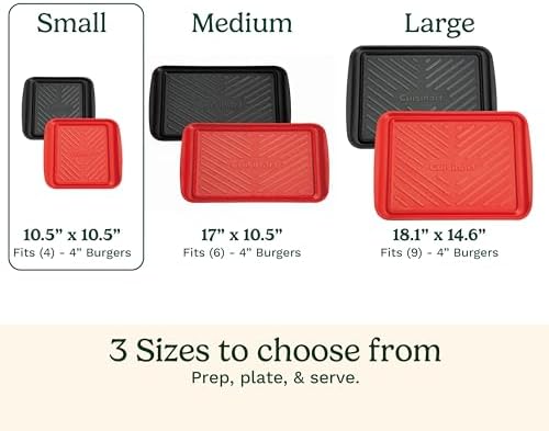 Cuisinart Grilling Prep & Serve Trays, 10.5x10.5 inch Small BBQ Tray Safe for Food Handling, 2 Dishwasher Safe Nesting Trays Black & Red, Perfect Grill Accessories for Cooked & Raw Meat, Fits 4 Burger - Image 3