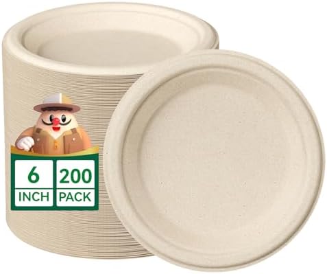 JOLLY CHEF Small Dessert Paper Plates 6 Inch 200 Pack Compostable Nature by JOLLYCHEF
